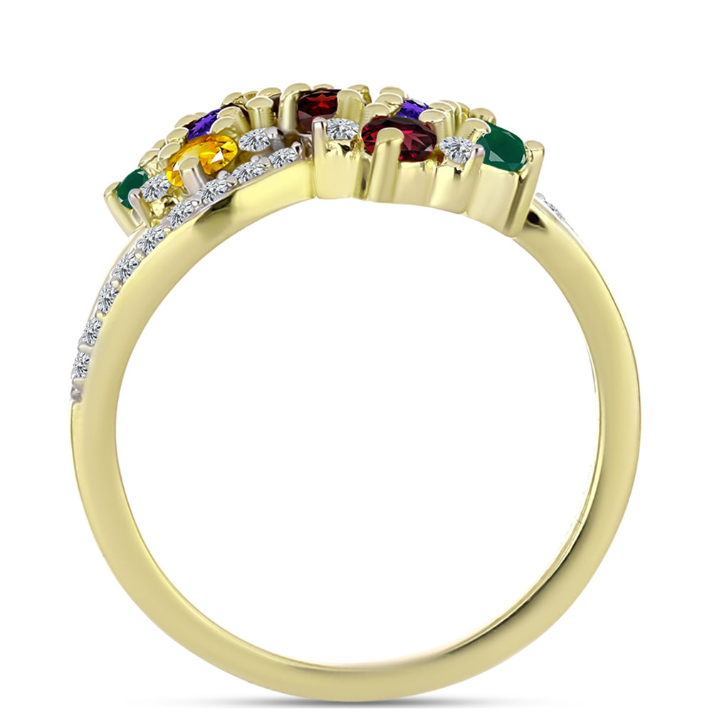 Anillo de Plata Bañada en Oro con Amatista de Marruecos y Citrino de los Montes Urales