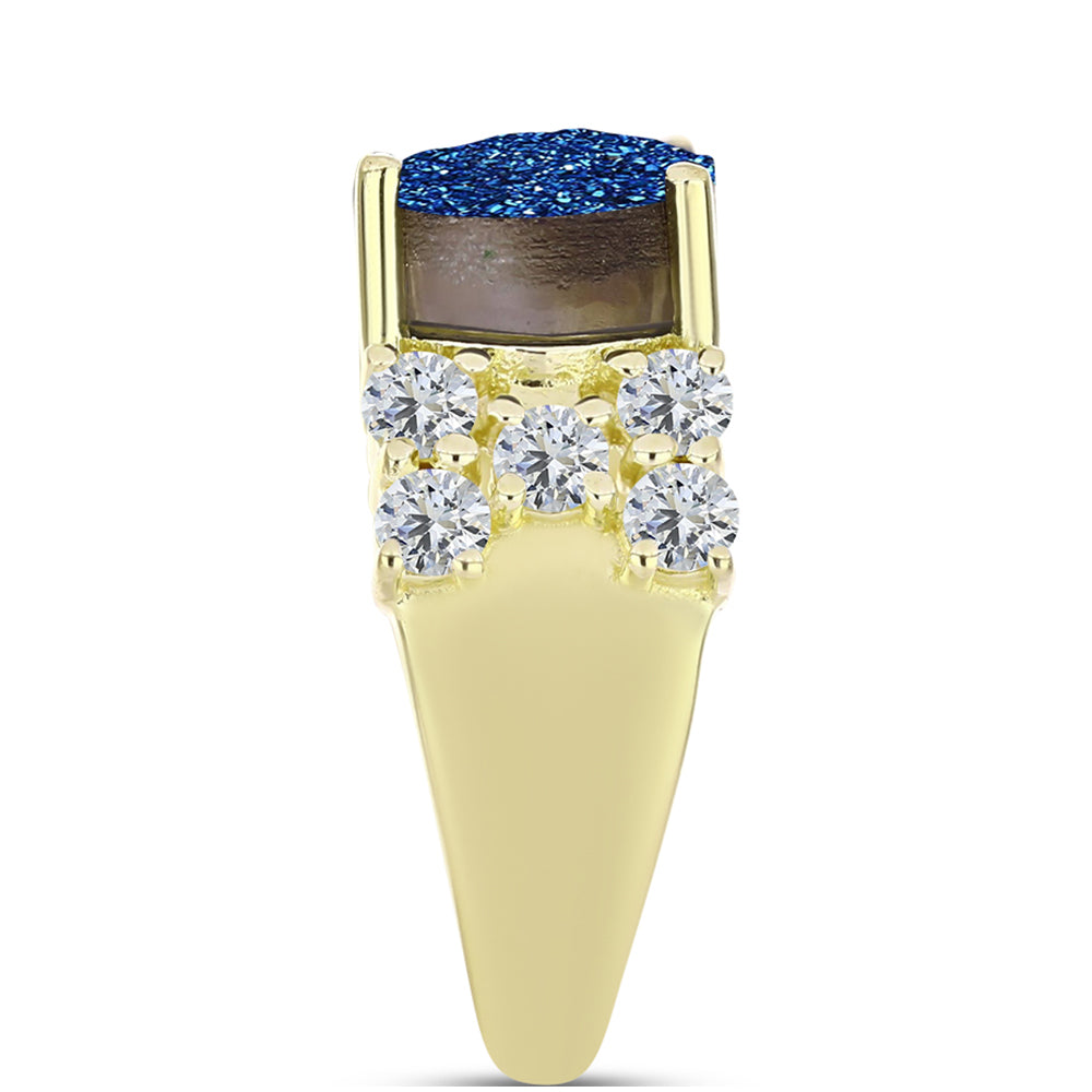 Anillo de Plata Bañada en Oro con Drusa Azul y Topacio Blanco 4 
