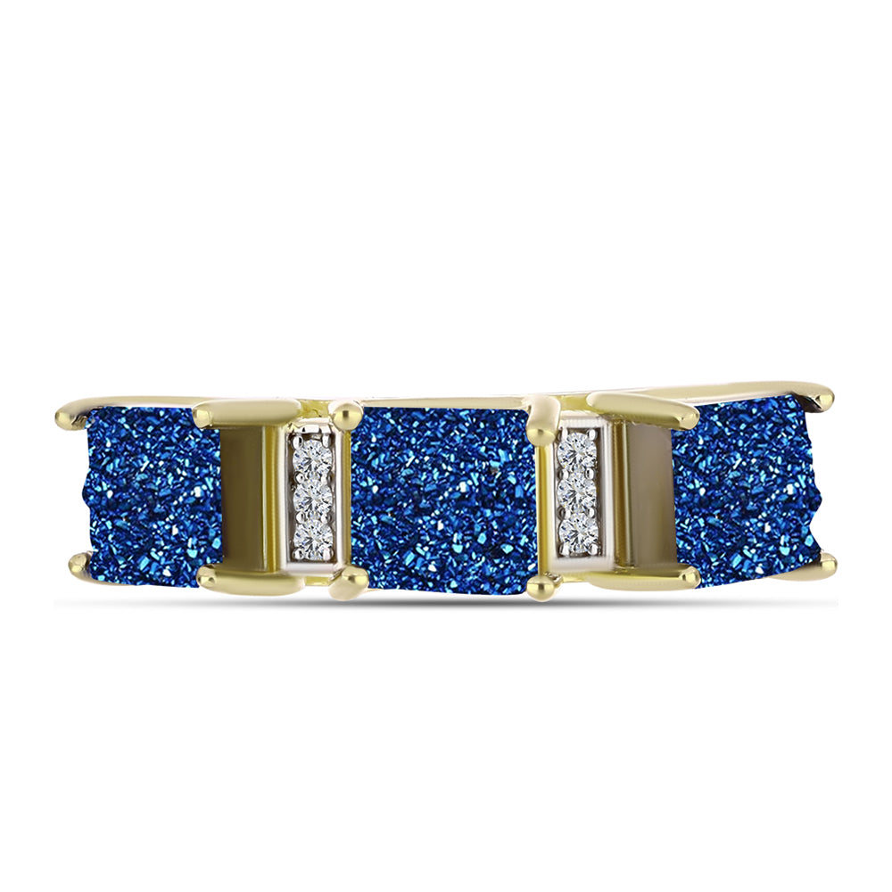 Anillo de Plata Bañada en Oro con Drusa Azul y Topacio Blanco