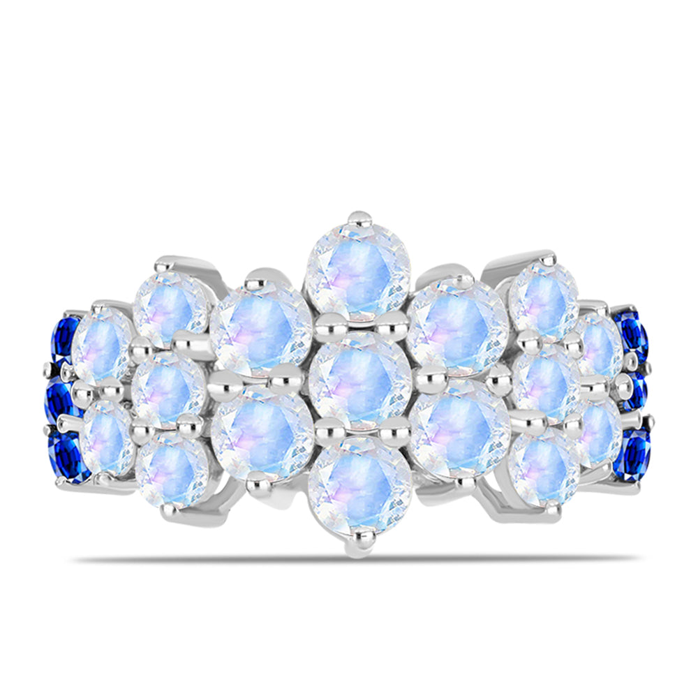 Anillo de Plata con Zafiro Azul Australiano y Piedra Lunar Arco Iris 1 