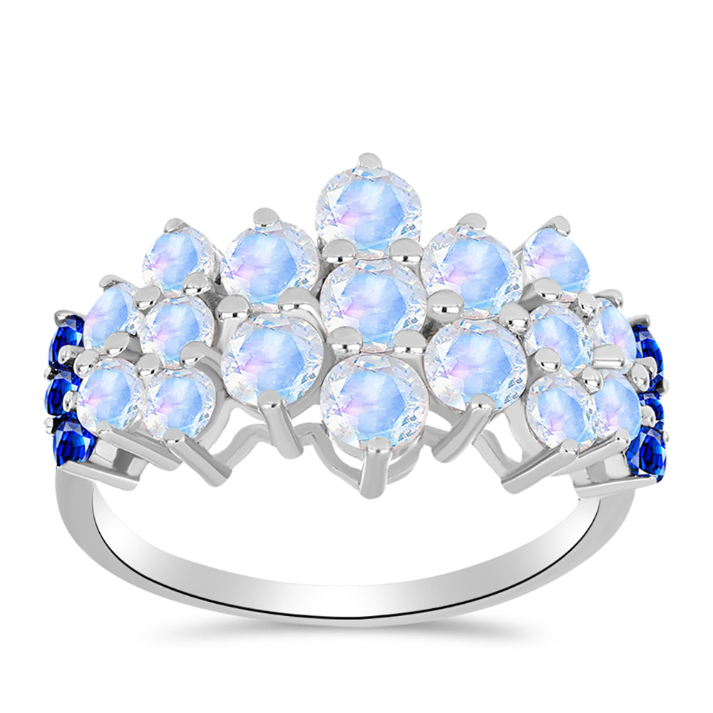 Anillo de Plata con Zafiro Azul Australiano y Piedra Lunar Arco Iris 3 