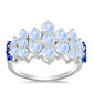 Anillo de Plata con Zafiro Azul Australiano y Piedra Lunar Arco Iris