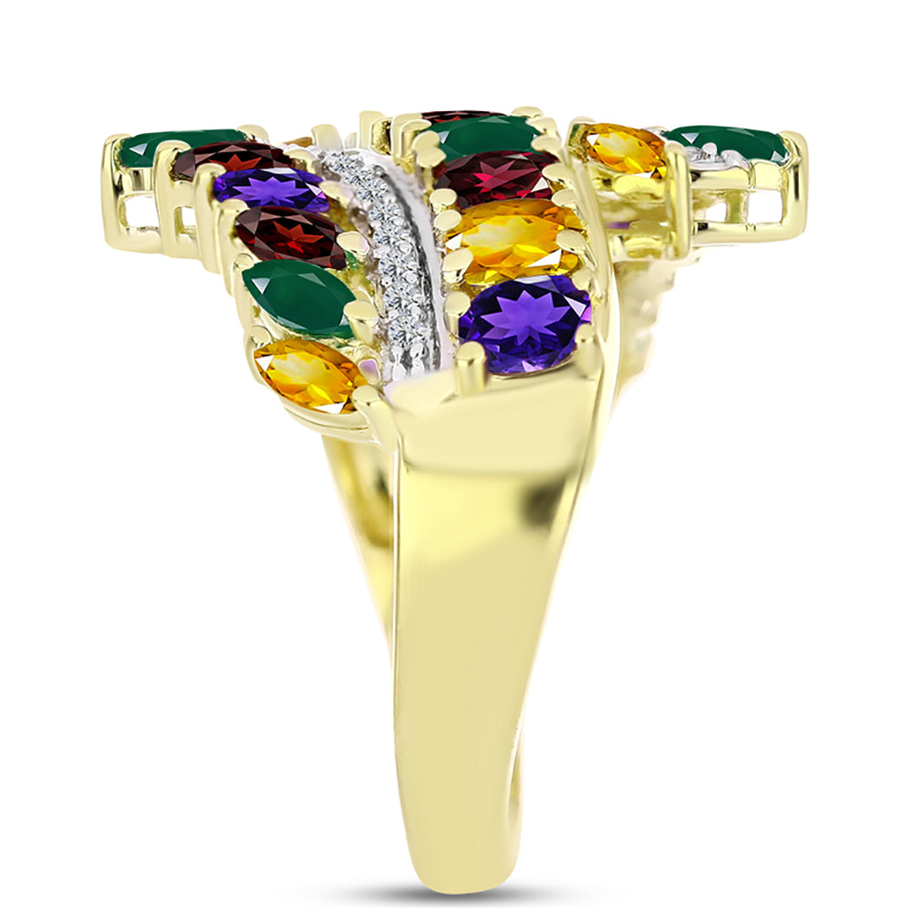 Anillo de Plata Bañada en Oro con Amatista de Marruecos y Citrino de los Montes Urales 4 