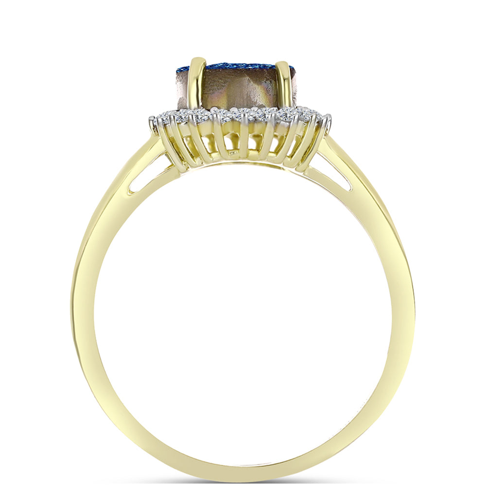 Anillo de Plata Bañada en Oro con Drusa Azul y Topacio Blanco 2 