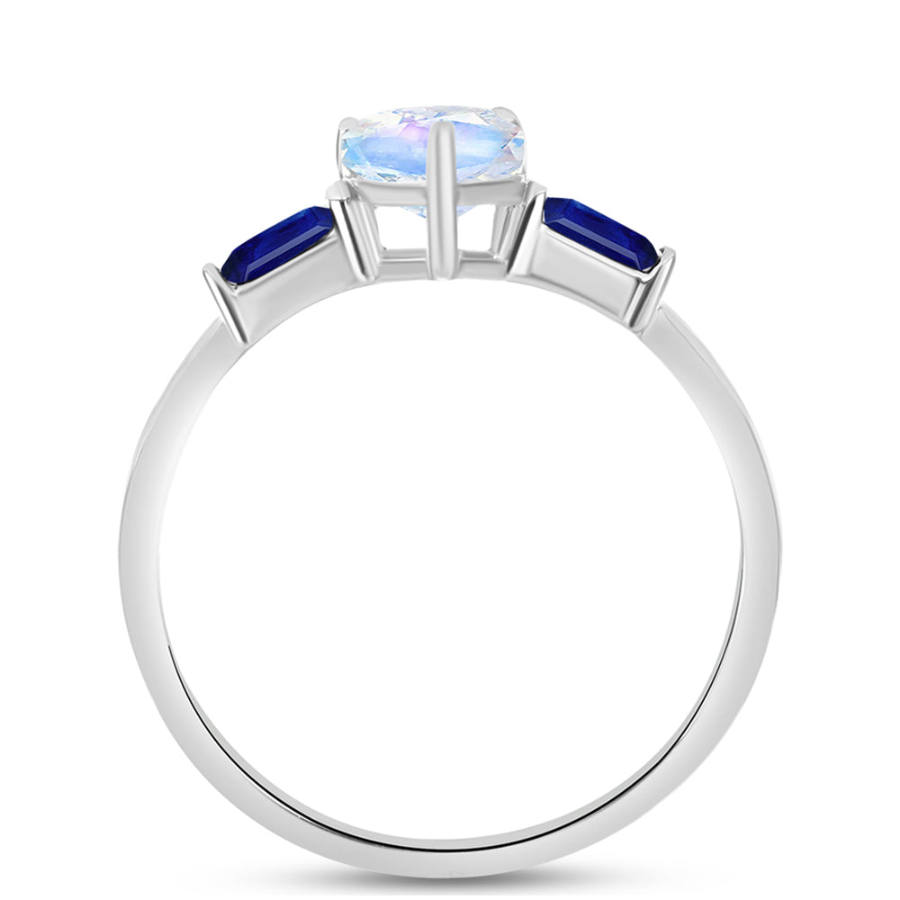 Anillo de Plata con Zafiro Azul Australiano y Piedra Lunar Arco Iris 2 