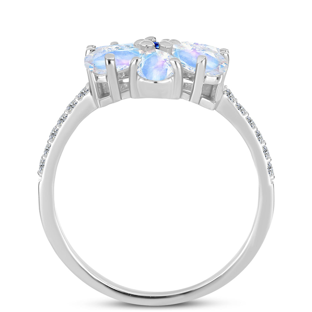 Anillo de Plata con Zafiro Azul Australiano y Piedra Lunar Arco Iris 2 