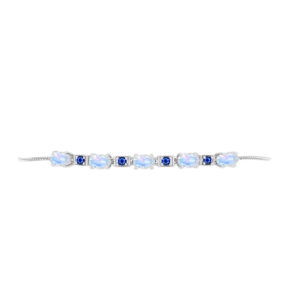Pulsera de Plata con Zafiro Azul Australiano y Piedra Lunar Arco Iris