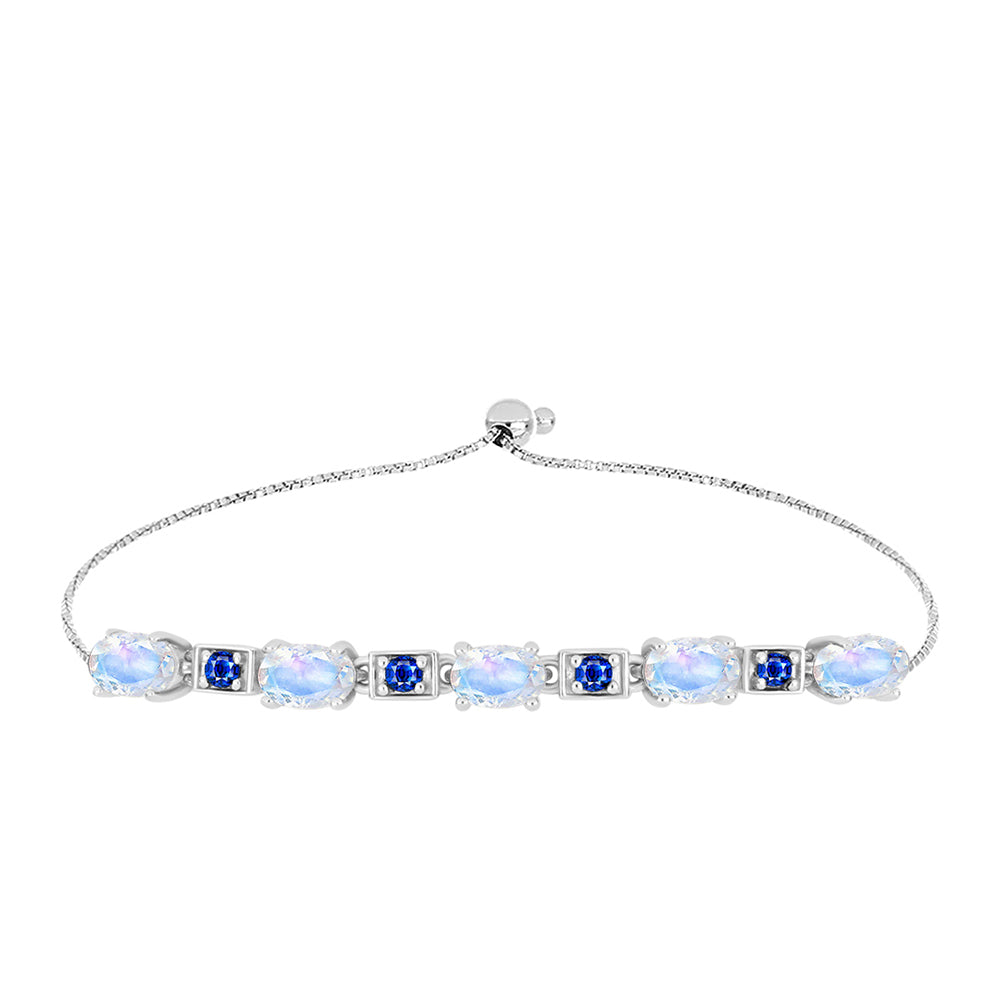 Pulsera de Plata con Zafiro Azul Australiano y Piedra Lunar Arco Iris 1 