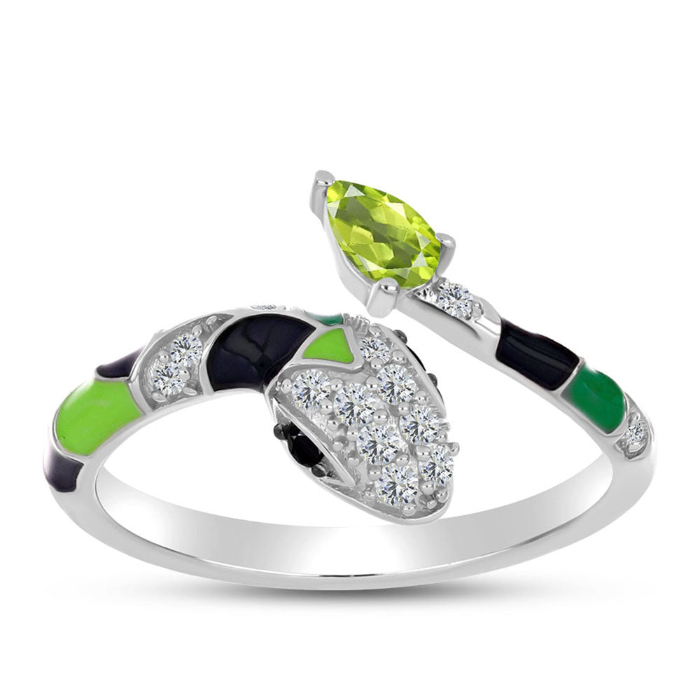 Anillo de Plata con Peridoto de Changbai y Espinela Negra