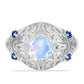 Anillo de Plata con Zafiro Azul Australiano y Piedra Lunar Arco Iris