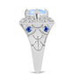 Anillo de Plata con Zafiro Azul Australiano y Piedra Lunar Arco Iris