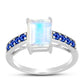Anillo de Plata con Zafiro Azul Australiano y Piedra Lunar Arco Iris
