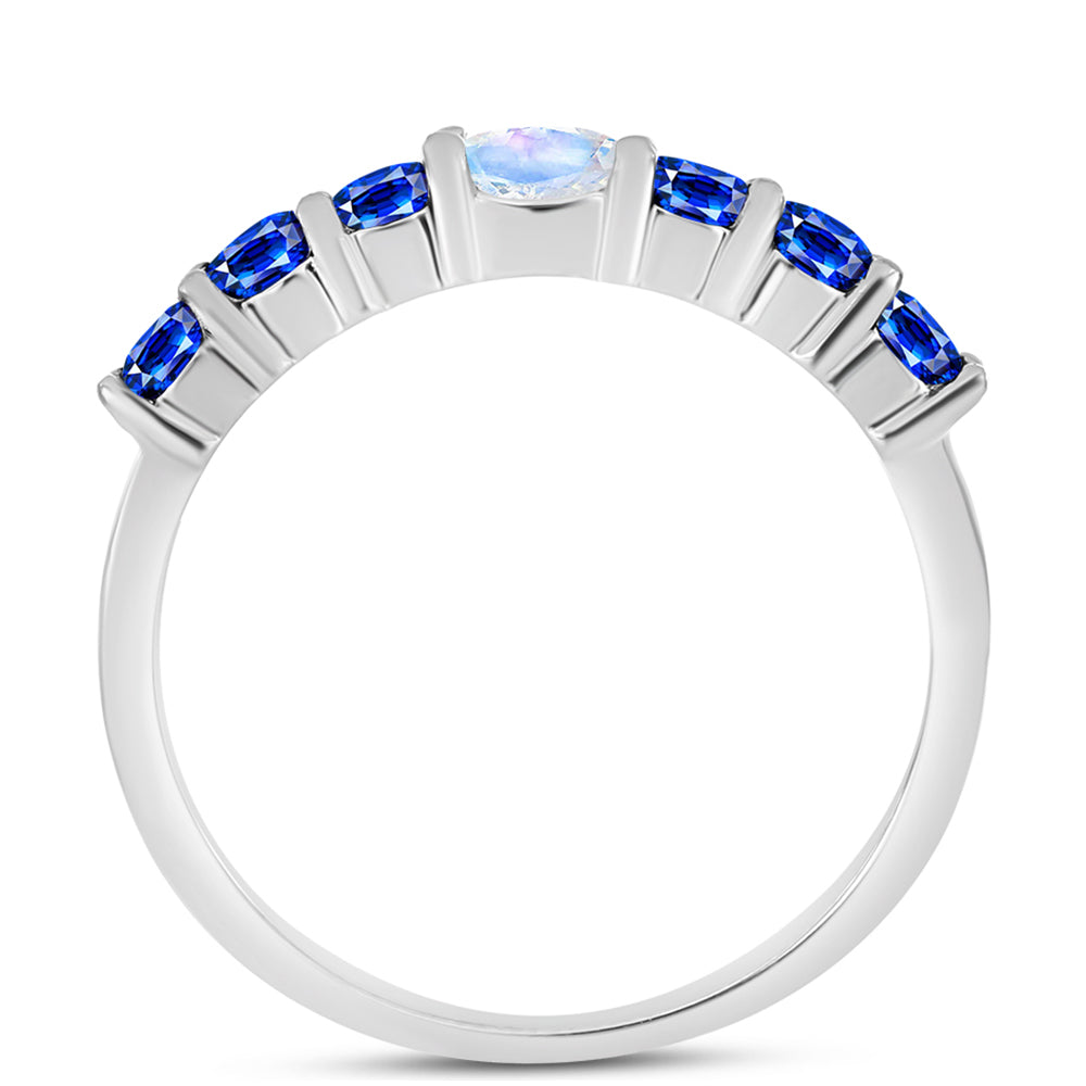 Anillo de Plata con Zafiro Azul Australiano y Piedra Lunar Arco Iris 2 