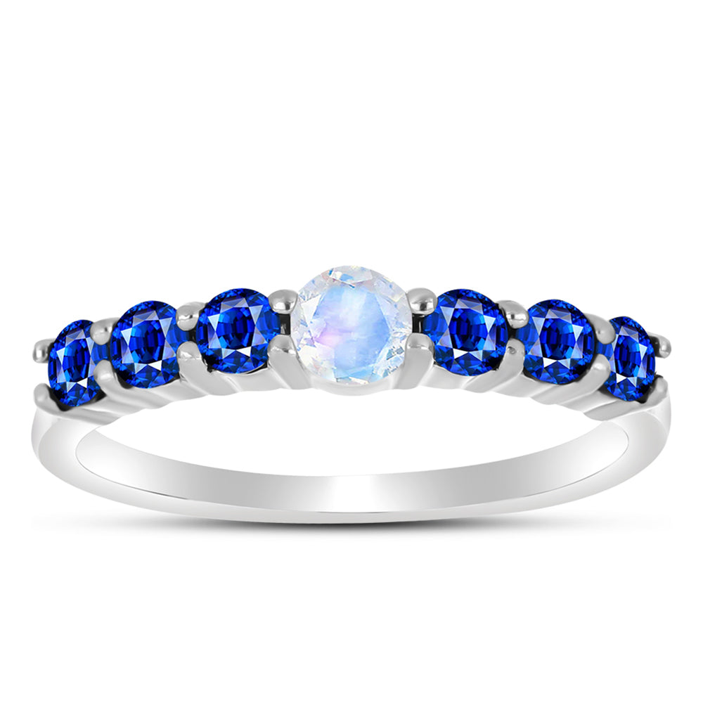 Anillo de Plata con Zafiro Azul Australiano y Piedra Lunar Arco Iris 3 