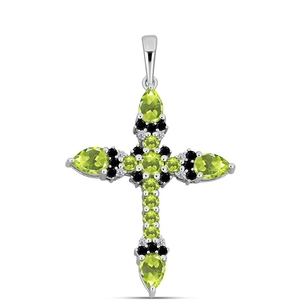 Cruz Colgante de Plata con Peridoto de Changbai y Topacio Blanco 1 