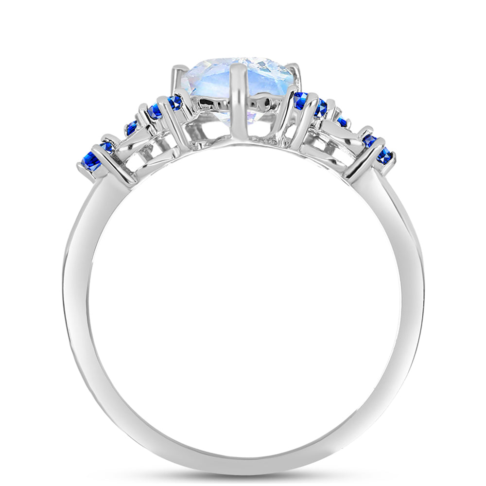Anillo de Plata con Zafiro Azul Australiano y Piedra Lunar Arco Iris