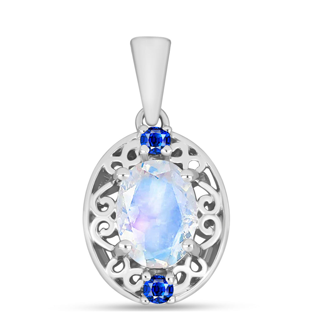 Colgante de Plata con Zafiro Azul Australiano y Piedra Lunar Arco Iris 1 