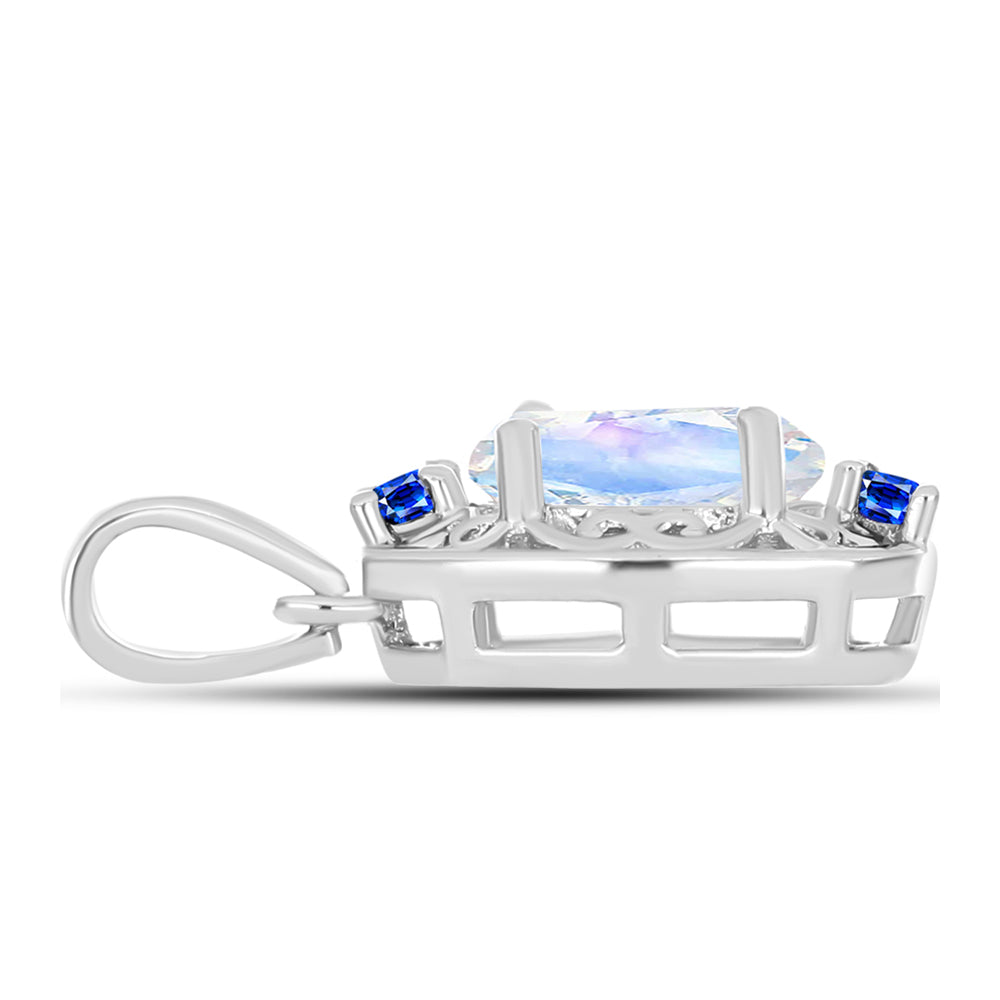 Colgante de Plata con Zafiro Azul Australiano y Piedra Lunar Arco Iris 2 