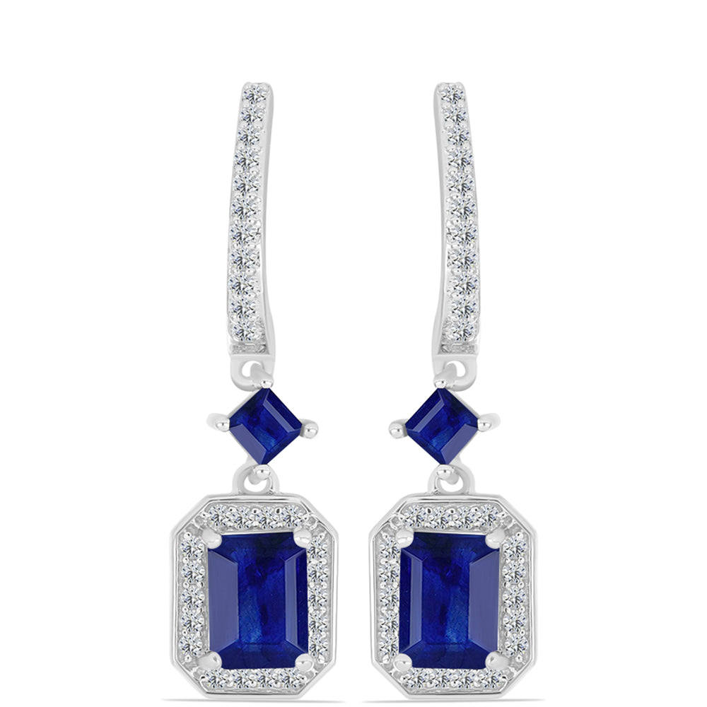 Pendientes de Plata con Zafiro Azul Australiano y Topacio Blanco 1 