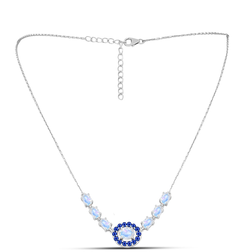 Collar de Plata con Zafiro Azul Australiano y Piedra Lunar Arco Iris 1 