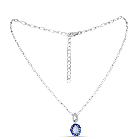 Collar de Plata con Zafiro Azul Australiano y Piedra Lunar Arco Iris