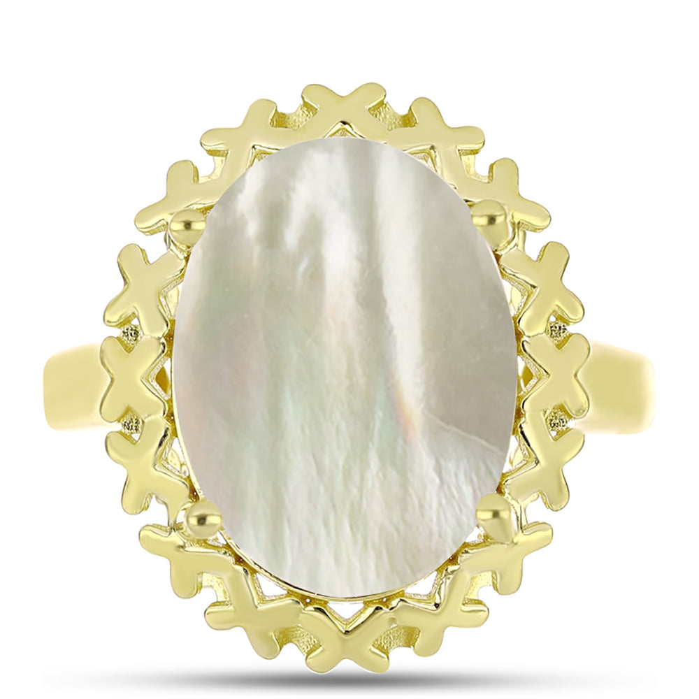 Anillo de Plata Bañada en Oro con Madreperla