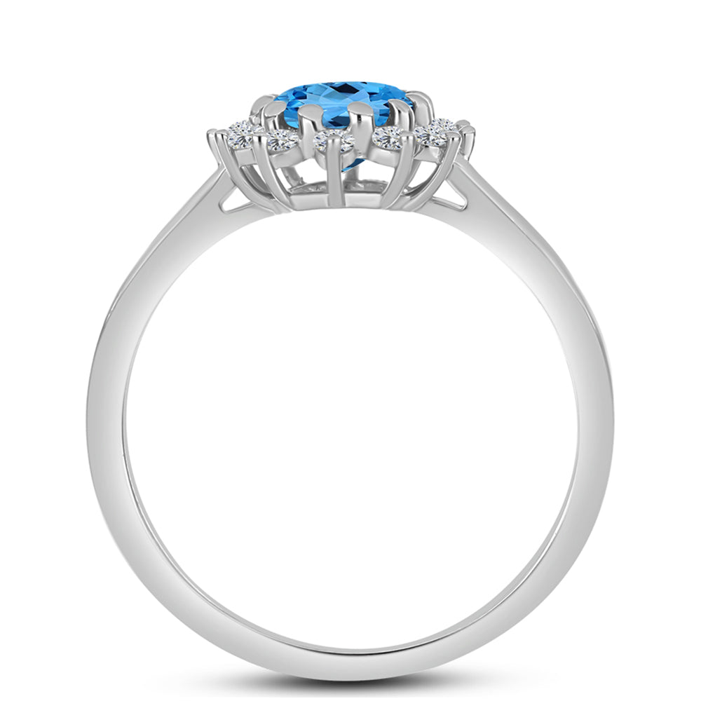 Anillo de Plata con Topacio Azul Suizo y Topacio Blanco