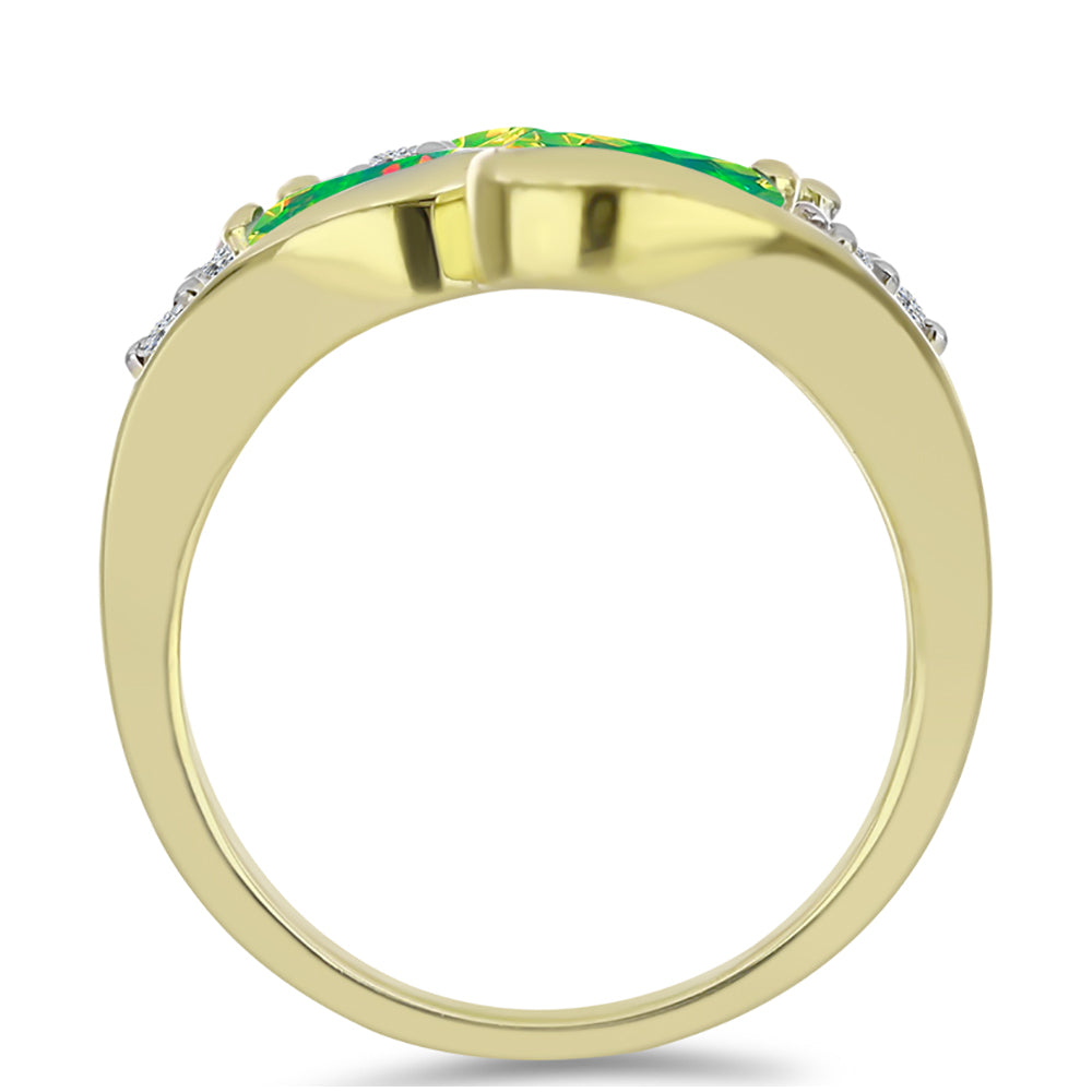 Anillo de Plata Bañada en Oro con Ópalo Verde Etíope de Lega Dembi y Topacio Blanco 2 
