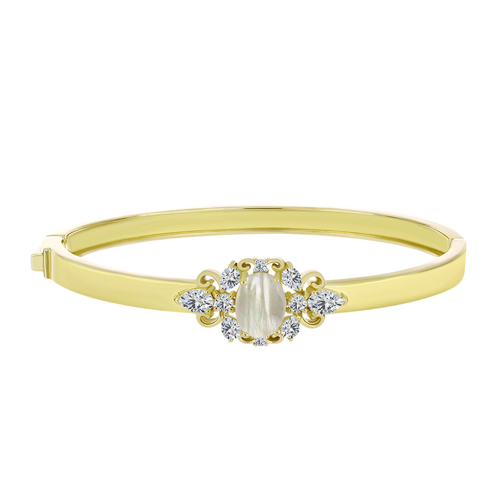 Brazalete de Plata Bañada en Oro con Madreperla y Topacio Blanco 1 