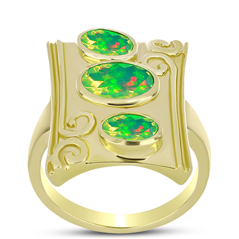 Anillo de Plata Bañada en Oro con Ópalo Verde Etíope de Lega Dembi 3 