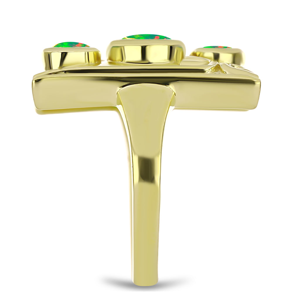 Anillo de Plata Bañada en Oro con Ópalo Verde Etíope de Lega Dembi 4 