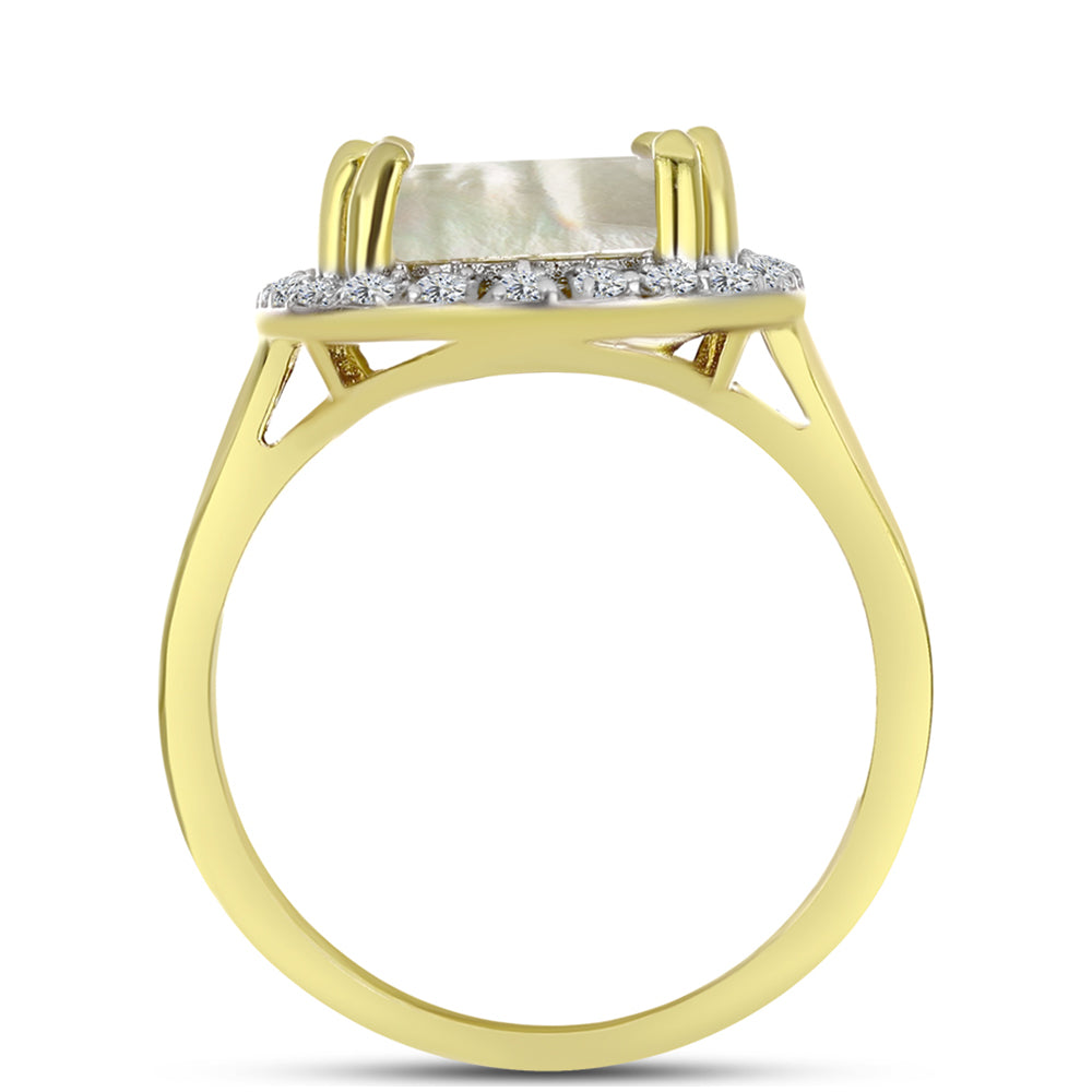 Anillo de Plata Bañada en Oro con Madreperla y Topacio Blanco