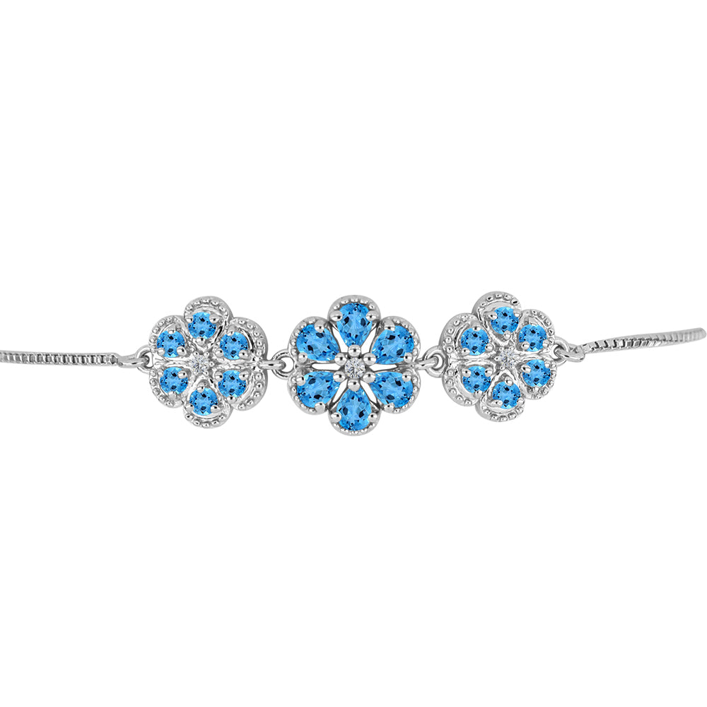 Pulsera de Plata con Topacio Azul Suizo y Topacio Blanco 2 