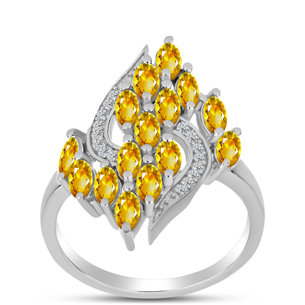 Anillo de Plata con Citrino de los Montes Urales y Topacio Blanco 3 