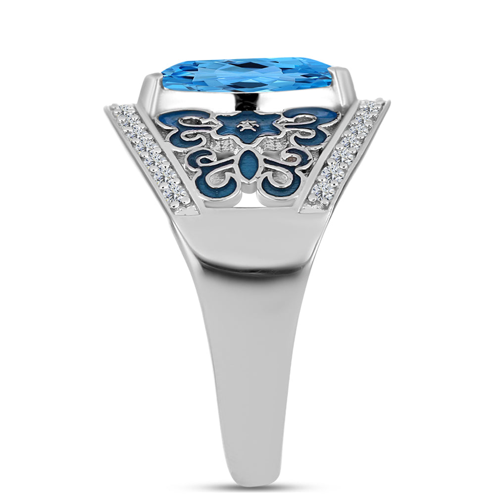 Anillo de Plata con Topacio Azul Suizo y Topacio Blanco 4 