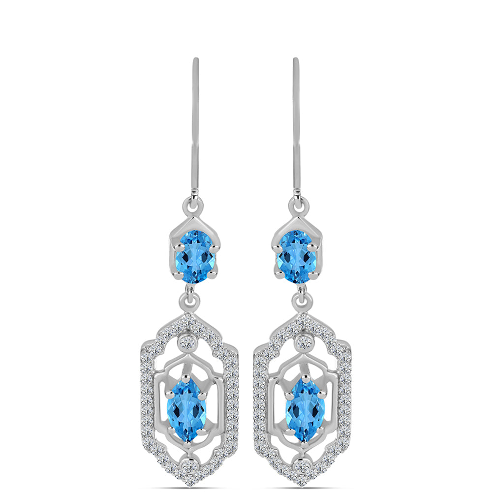 Pendientes de Plata con Topacio Azul Suizo y Topacio Blanco 1 