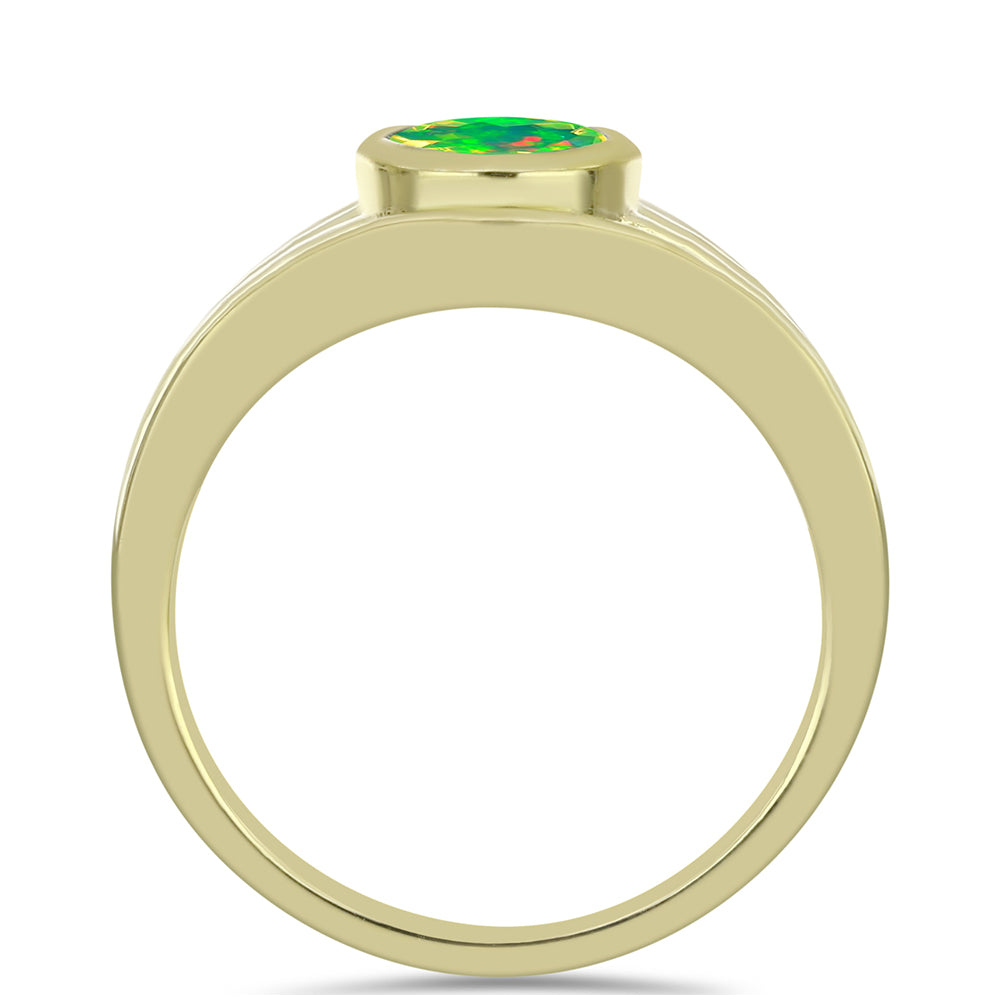 Anillo de Plata Bañada en Oro con Ópalo Verde Etíope de Lega Dembi 2 