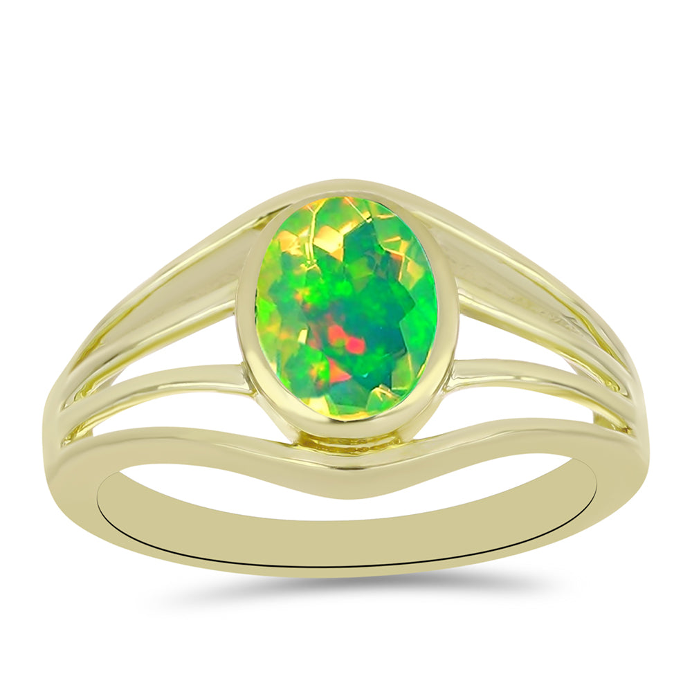 Anillo de Plata Bañada en Oro con Ópalo Verde Etíope de Lega Dembi 3 