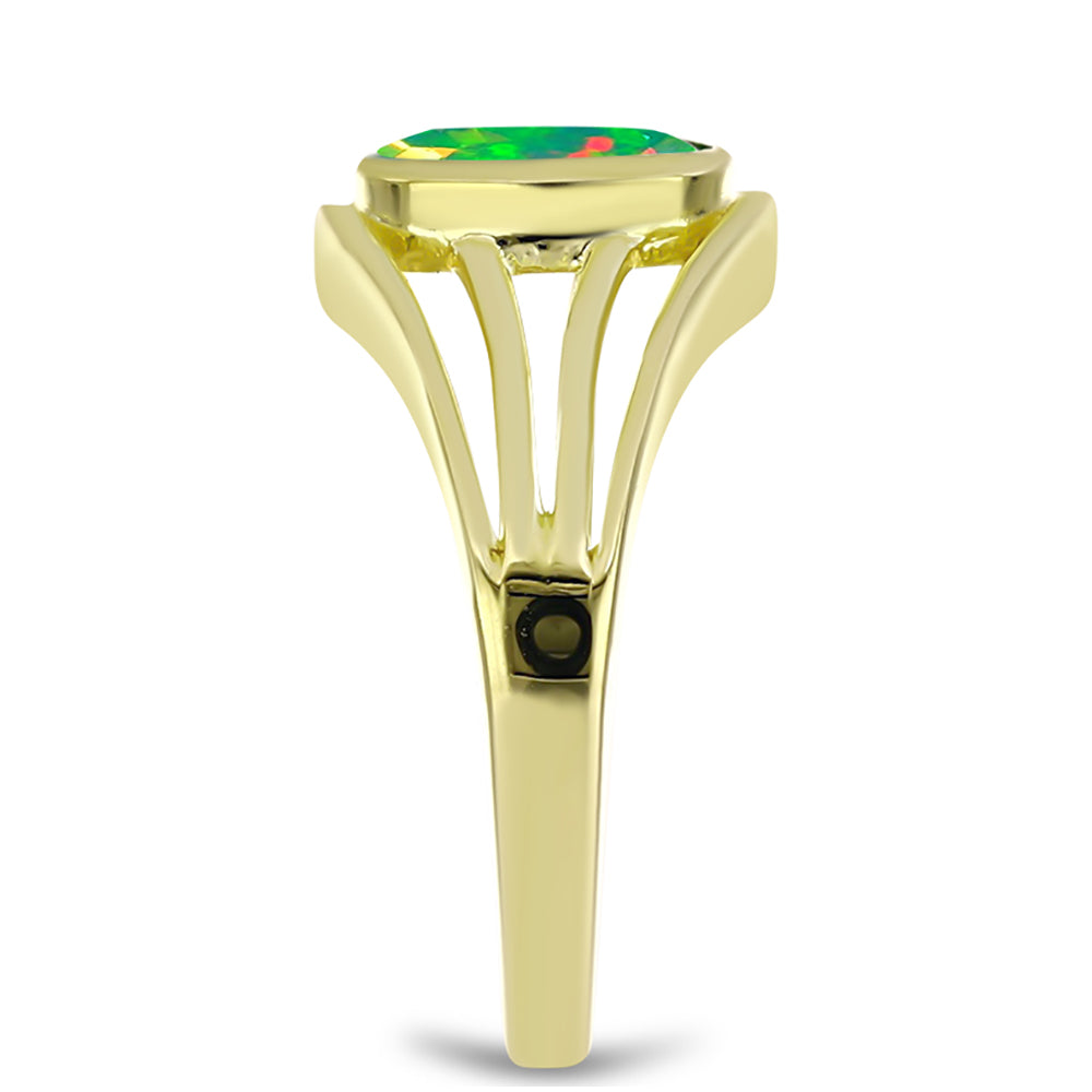 Anillo de Plata Bañada en Oro con Ópalo Verde Etíope de Lega Dembi 4 