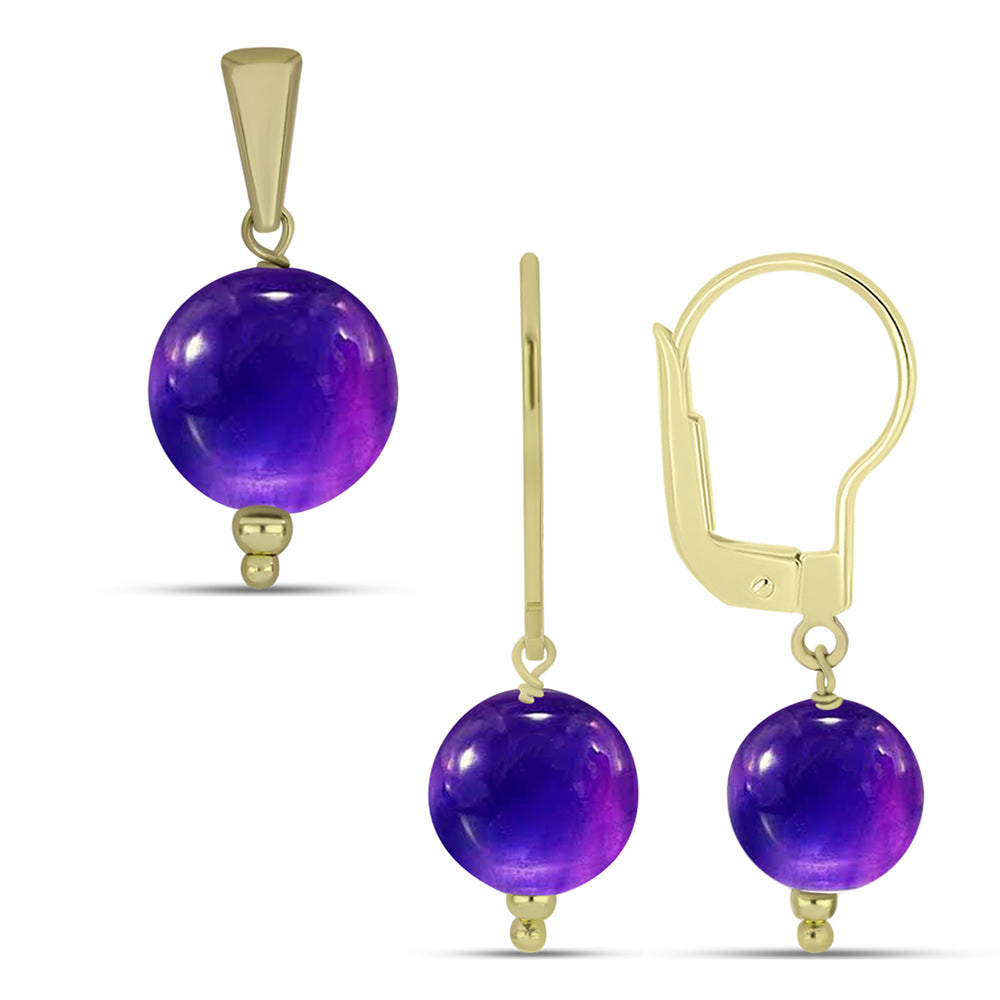 Conjunto de Plata Bañada en Oro con Amatista de Marruecos ( Pendientes +Colgante ) 1 