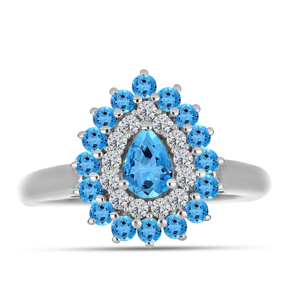 Anillo de Plata con Topacio Azul Suizo y Topacio Blanco 1 