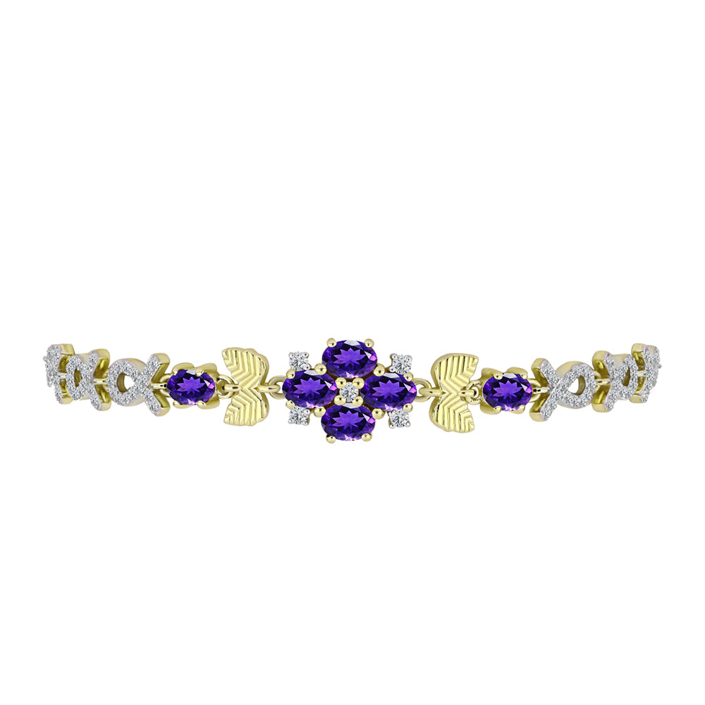 Pulsera de Plata Bañada en Oro con Amatista de Marruecos y Topacio Blanco