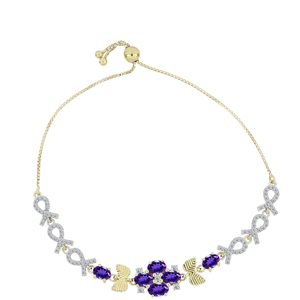 Pulsera de Plata Bañada en Oro con Amatista de Marruecos y Topacio Blanco 1 