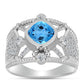 Anillo de Plata con Topacio Azul Suizo y Topacio Blanco