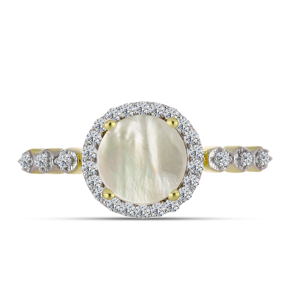 Anillo de Plata Bañada en Oro con Madreperla y Topacio Blanco