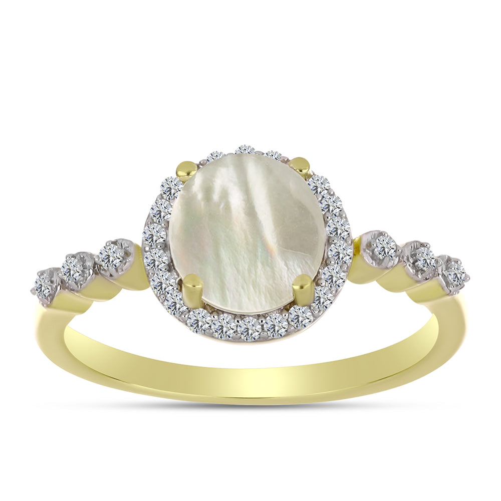 Anillo de Plata Bañada en Oro con Madreperla y Topacio Blanco 3 