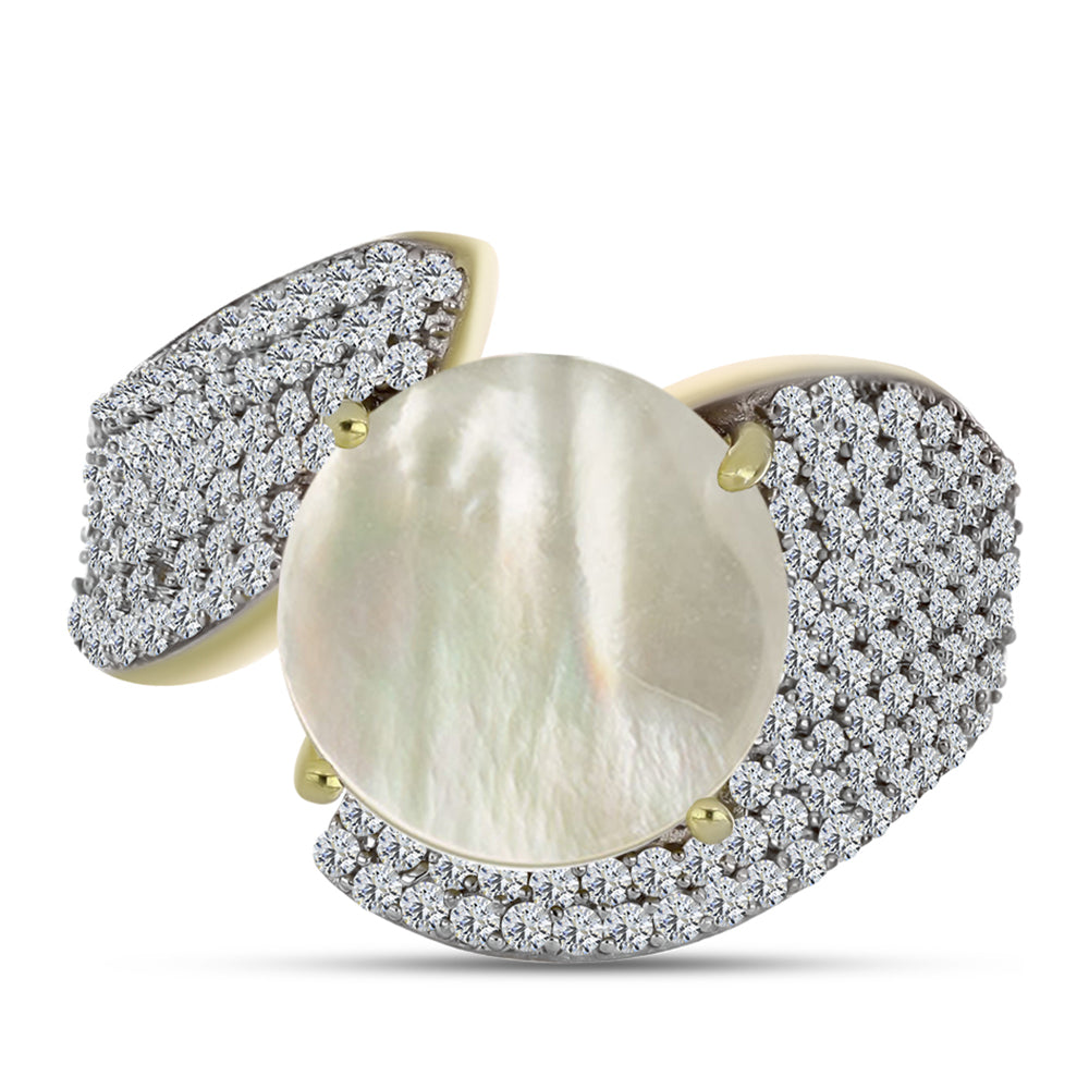 Anillo de Plata Bañada en Oro con Madreperla y Topacio Blanco