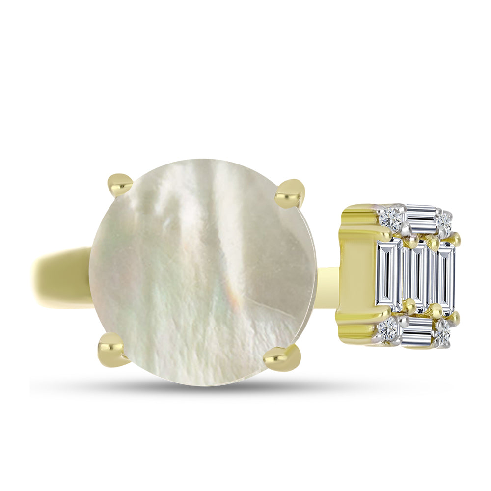 Anillo de Plata Bañada en Oro con Madreperla y Zircón Blanco