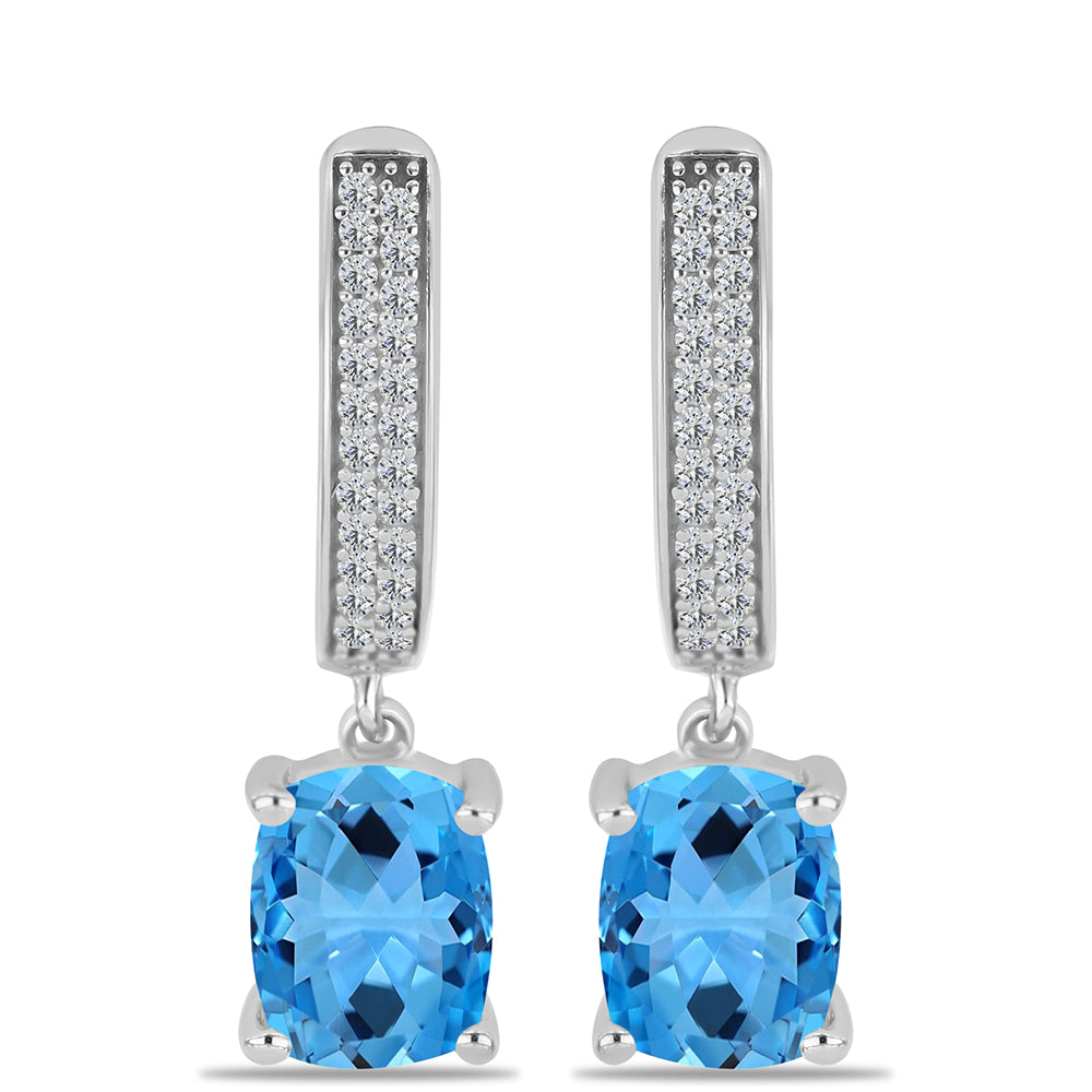 Pendientes de Plata con Topacio Azul Suizo y Topacio Blanco