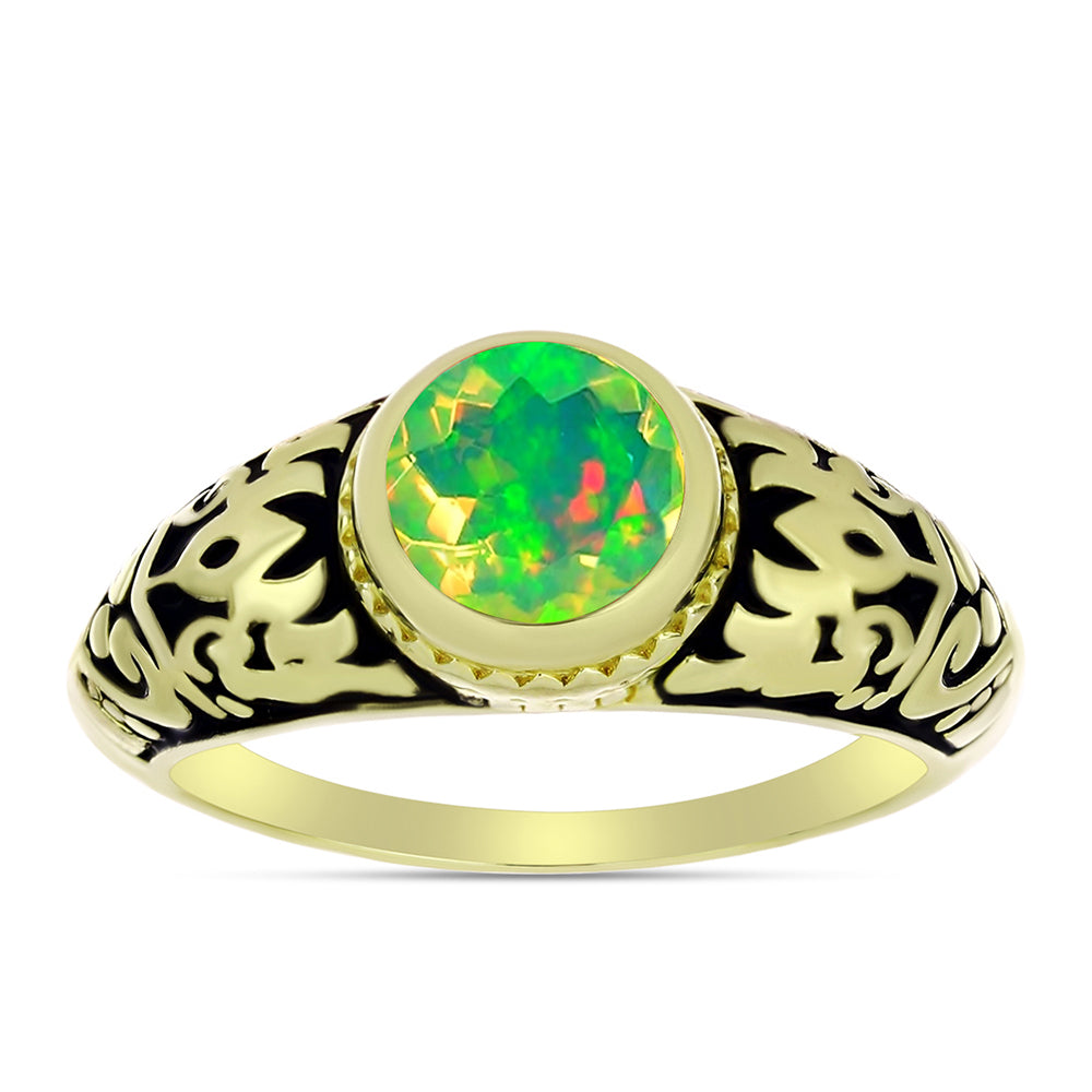 Anillo de Plata Bañada en Oro con Ópalo Verde Etíope de Lega Dembi 1 